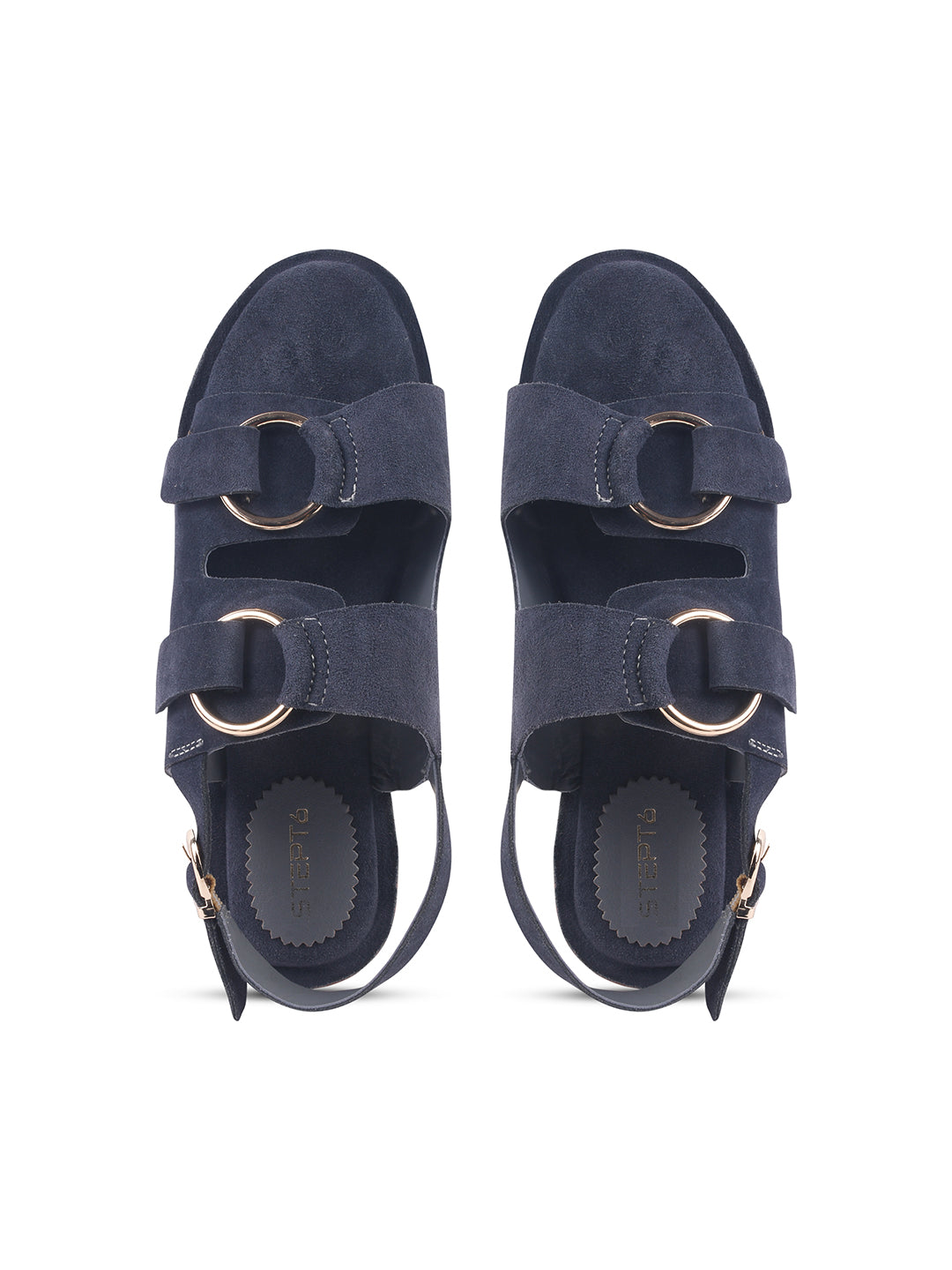 SUEDE DOUBLE BUCKLE SANDALS FOR WOMEN – BLUE