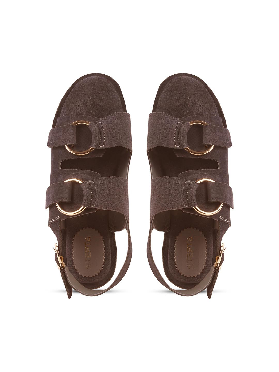 SUEDE DOUBLE BUCKLE SANDALS FOR WOMEN – BROWN