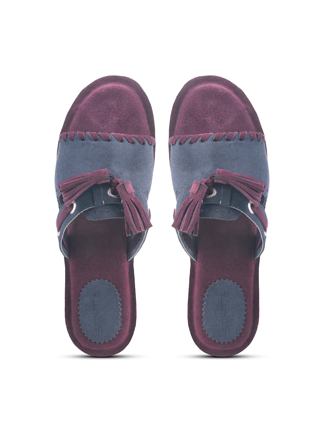 GIRLS LEATHER INSOLE OPEN TOE BLUE FLATS WITH MAROON SOLE