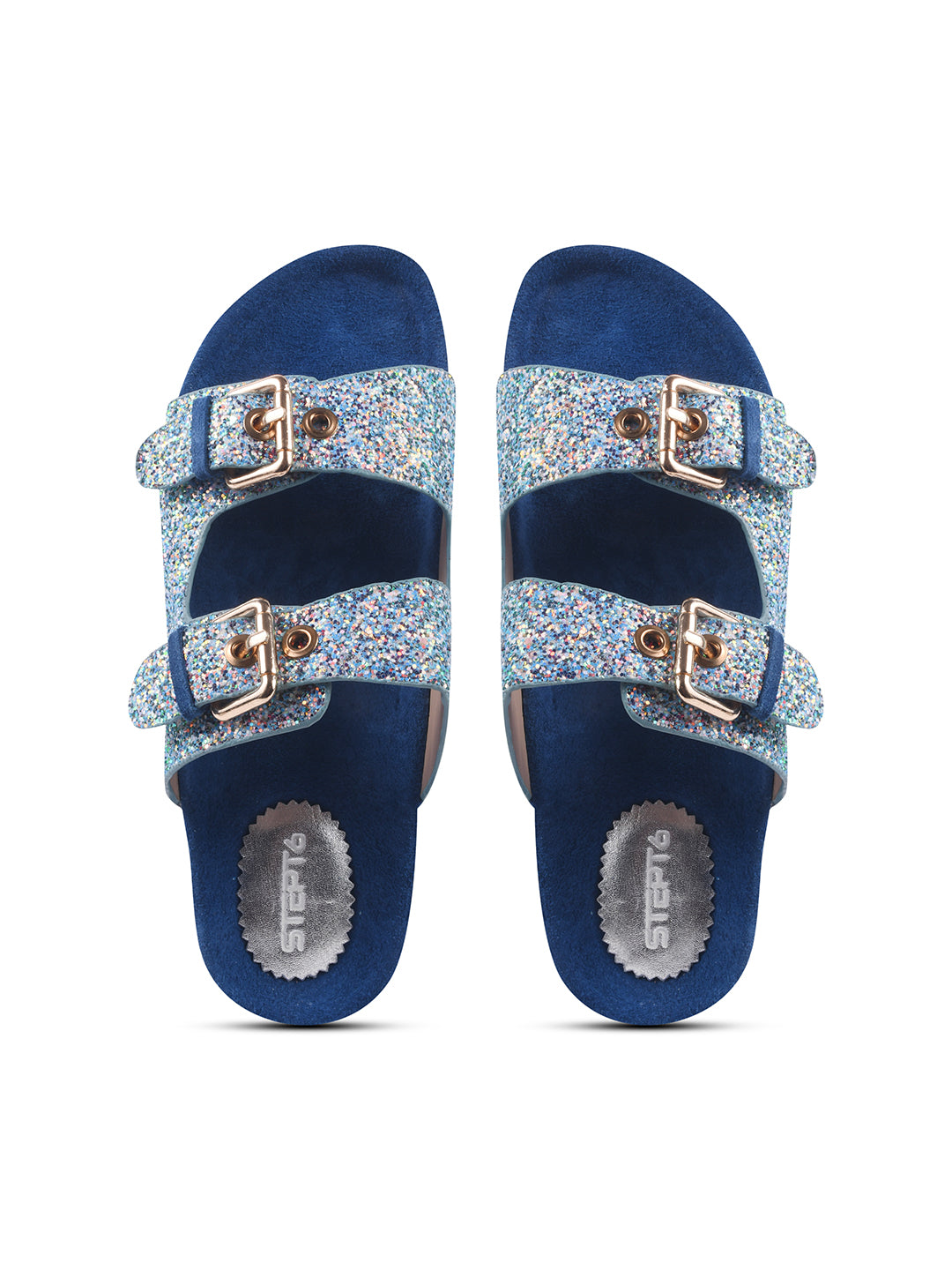 SPARKLE SUEDE COMFORT SLIDES FOR WOMEN - BLUE