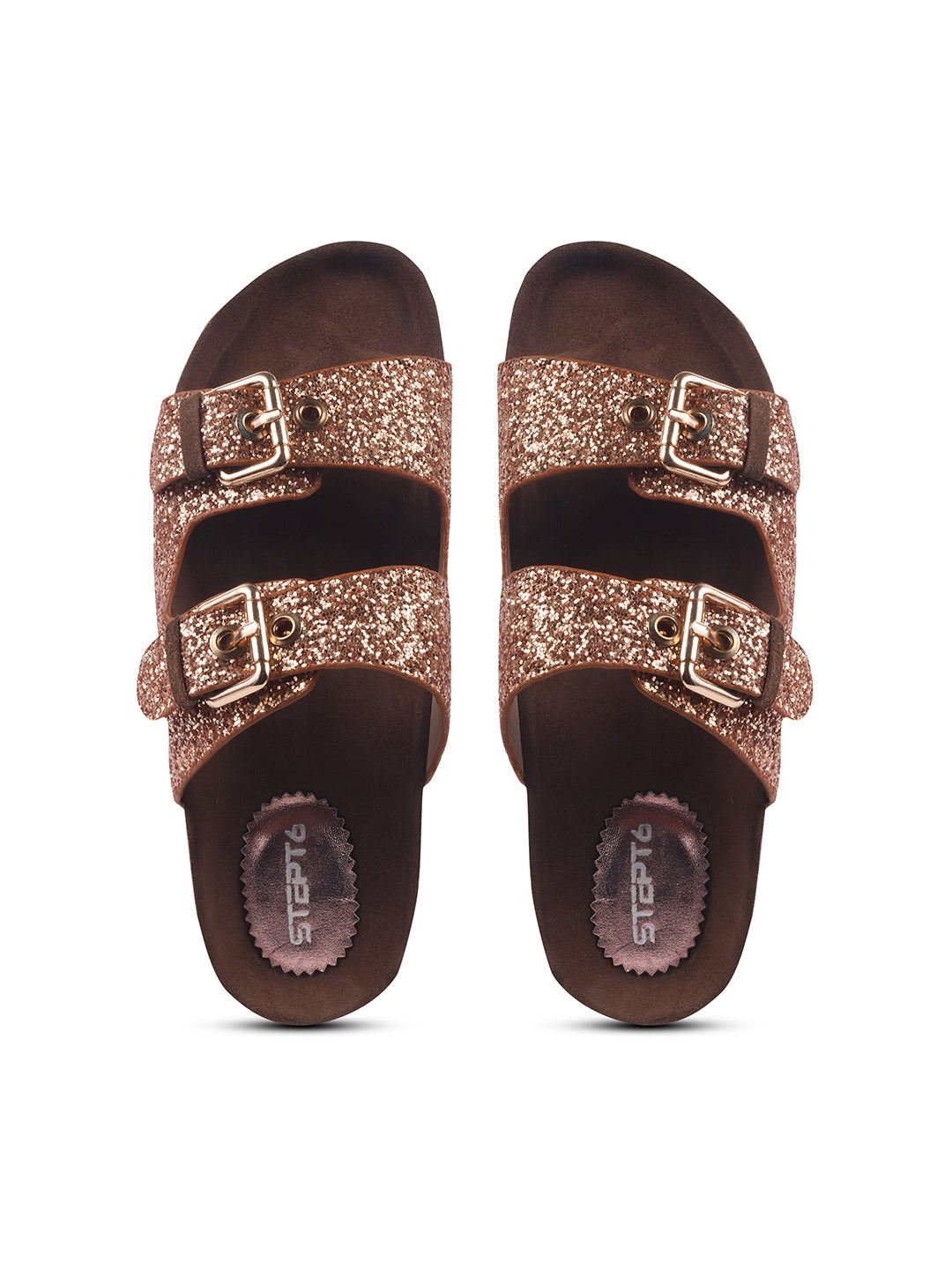 SPARKLE SUEDE COMFORT SLIDES FOR WOMEN - GOLD