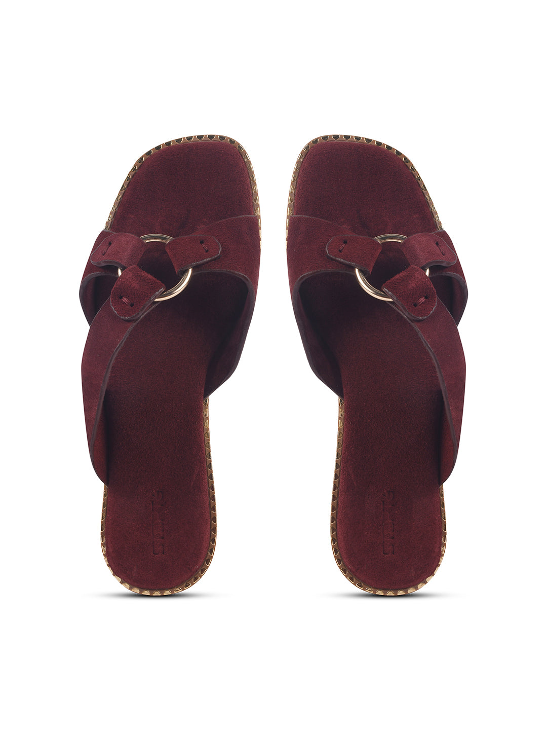 SUEDE SLIP-ON FLATS WITH METAL RING DETAIL - MAROON