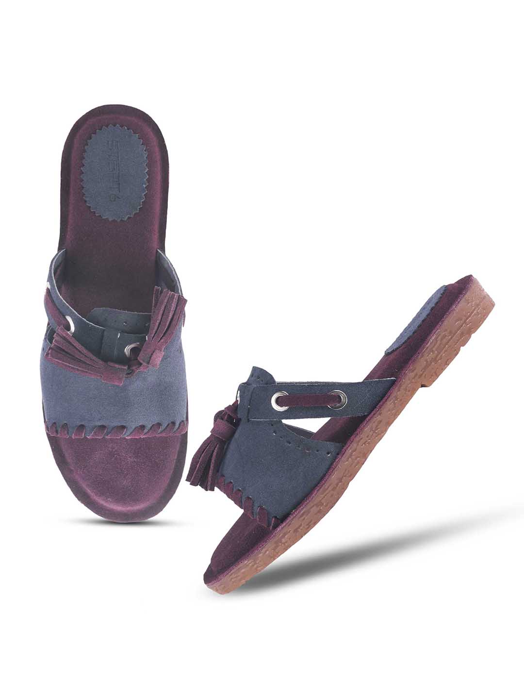 GIRLS LEATHER INSOLE OPEN TOE BLUE FLATS WITH MAROON SOLE
