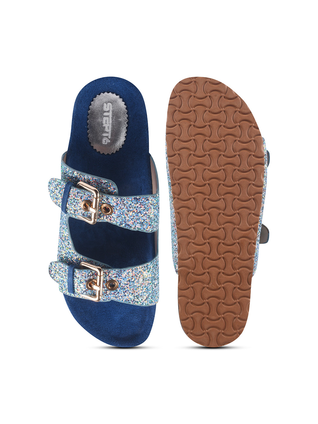 SPARKLE SUEDE COMFORT SLIDES FOR WOMEN - BLUE