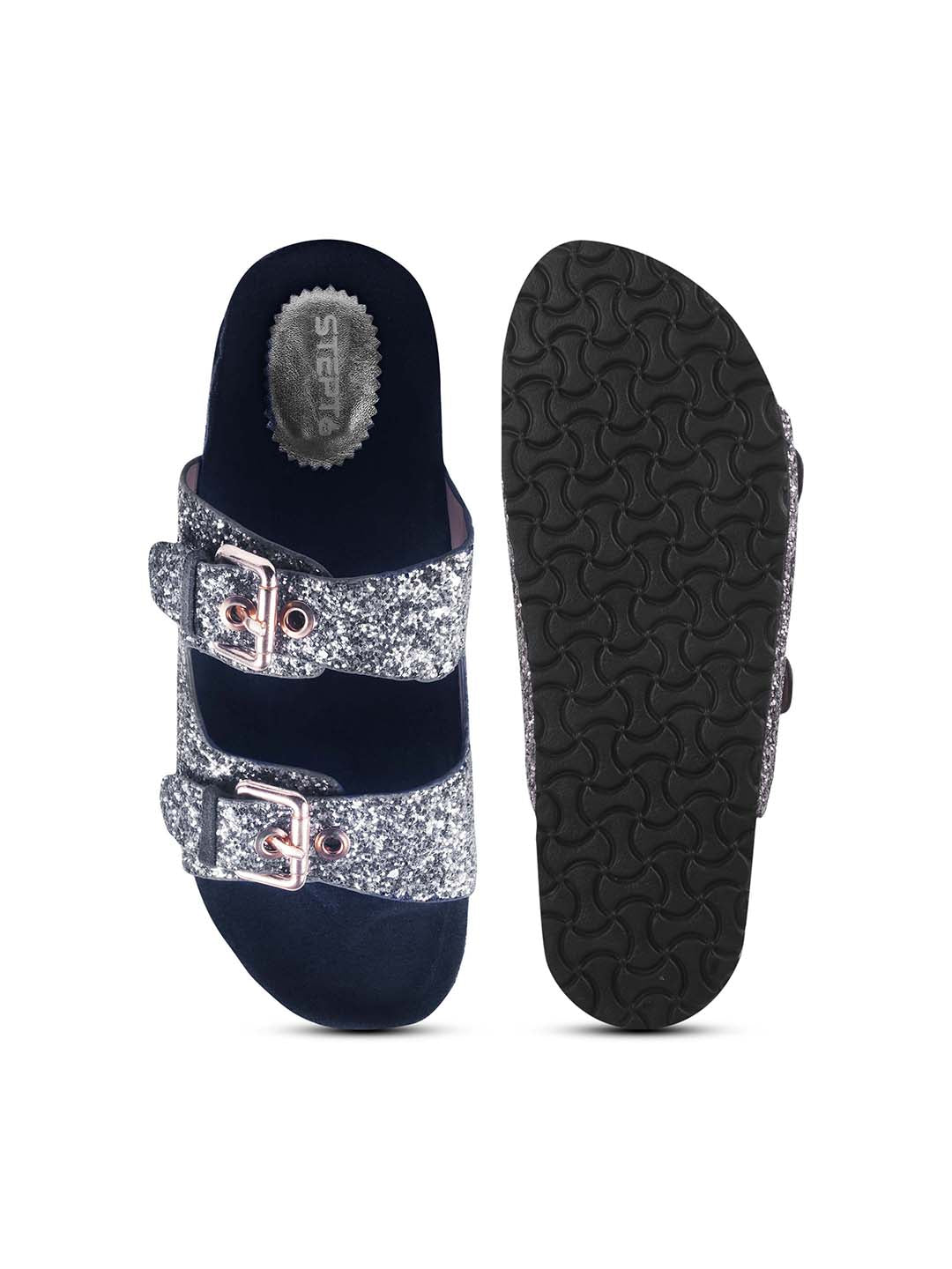 SPARKLE SUEDE COMFORT SLIDES FOR WOMEN - DARK GREY