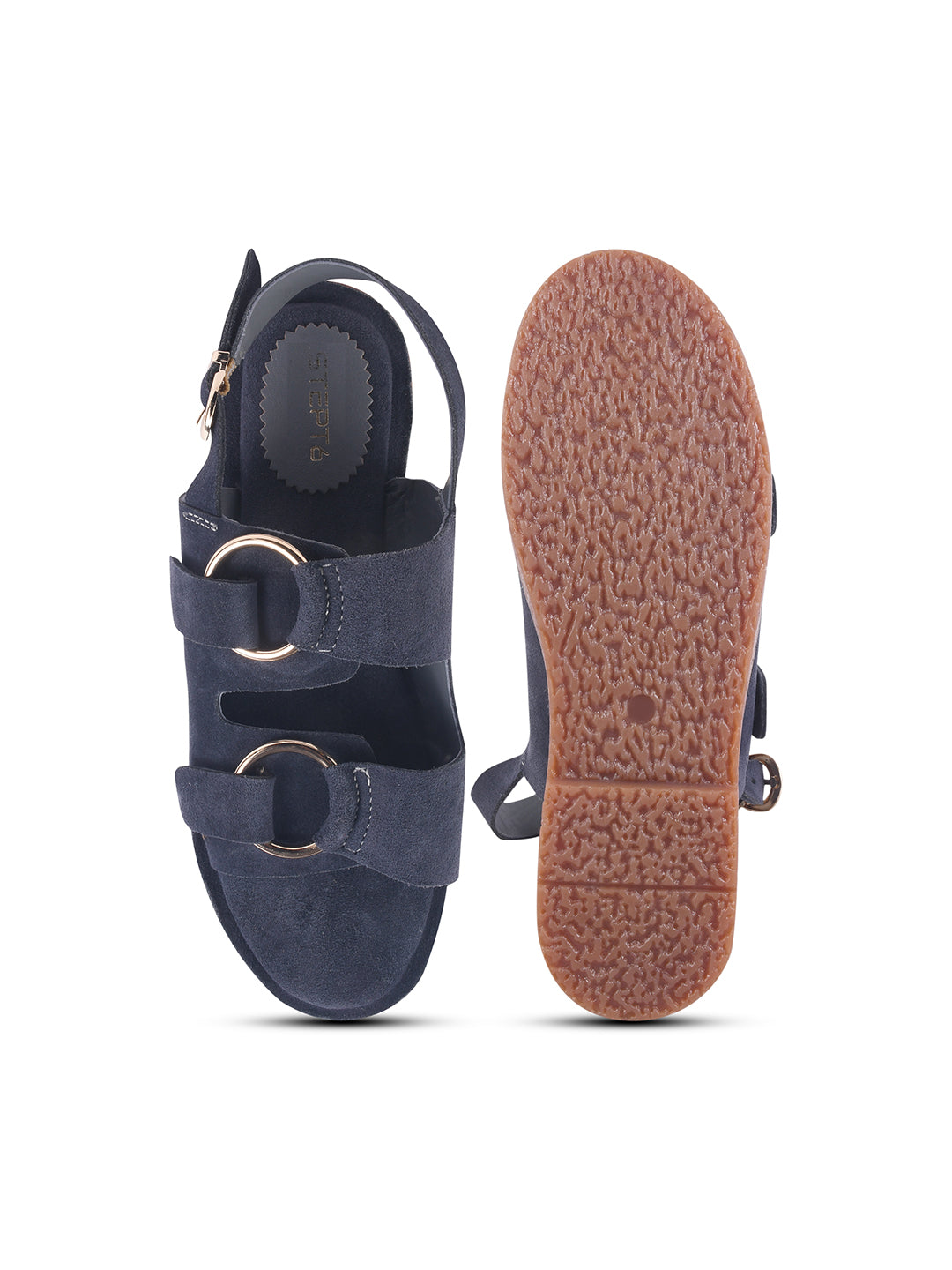 SUEDE DOUBLE BUCKLE SANDALS FOR WOMEN – BLUE