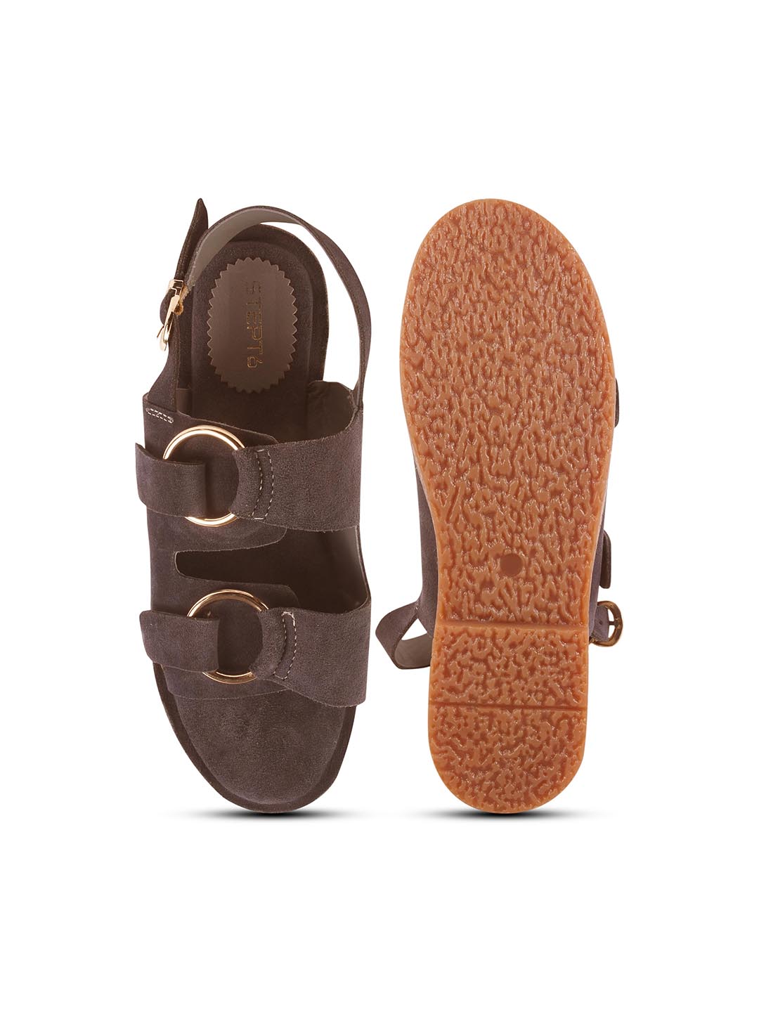 SUEDE DOUBLE BUCKLE SANDALS FOR WOMEN – BROWN