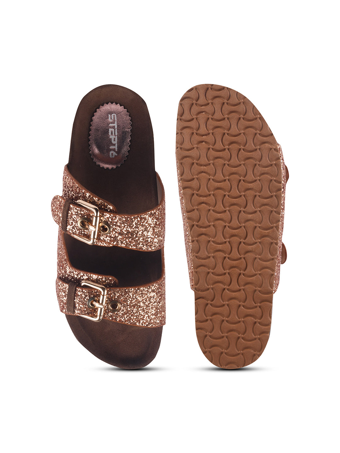 SPARKLE SUEDE COMFORT SLIDES FOR WOMEN - GOLD