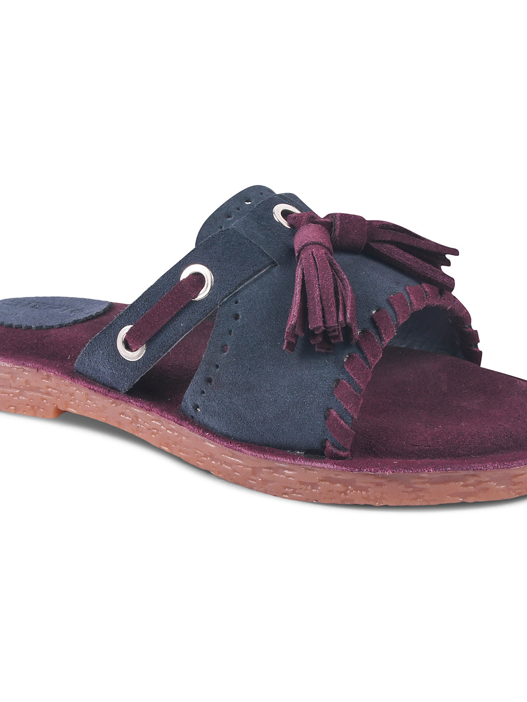 GIRLS LEATHER INSOLE OPEN TOE BLUE FLATS WITH MAROON SOLE