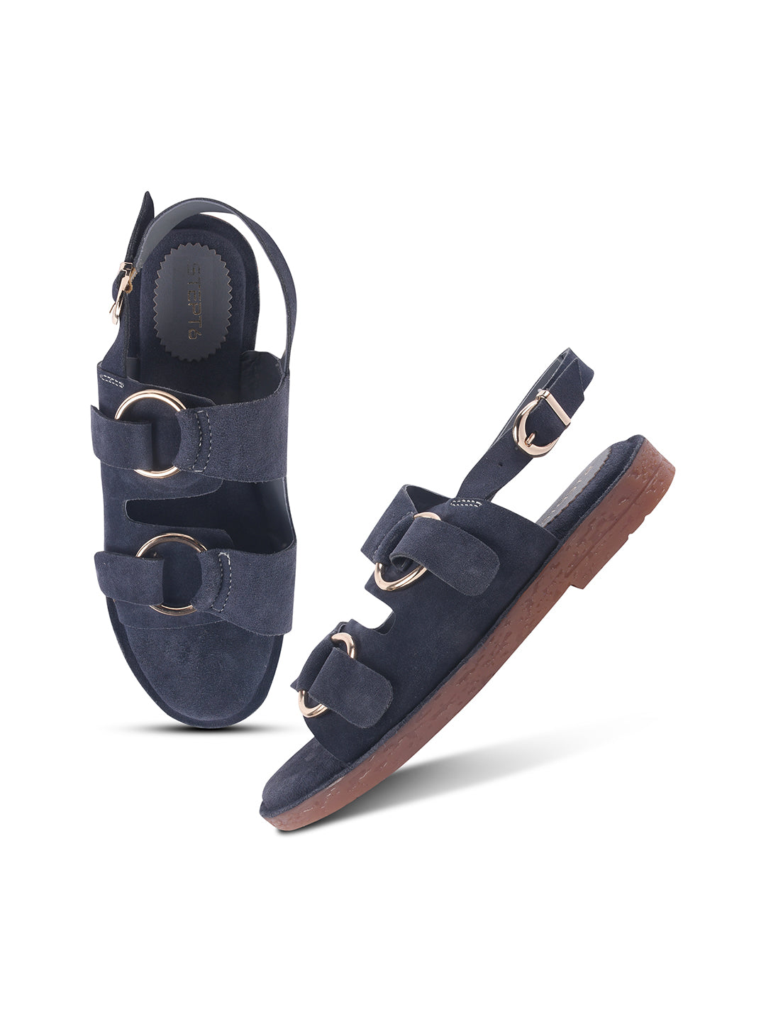 SUEDE DOUBLE BUCKLE SANDALS FOR WOMEN – BLUE