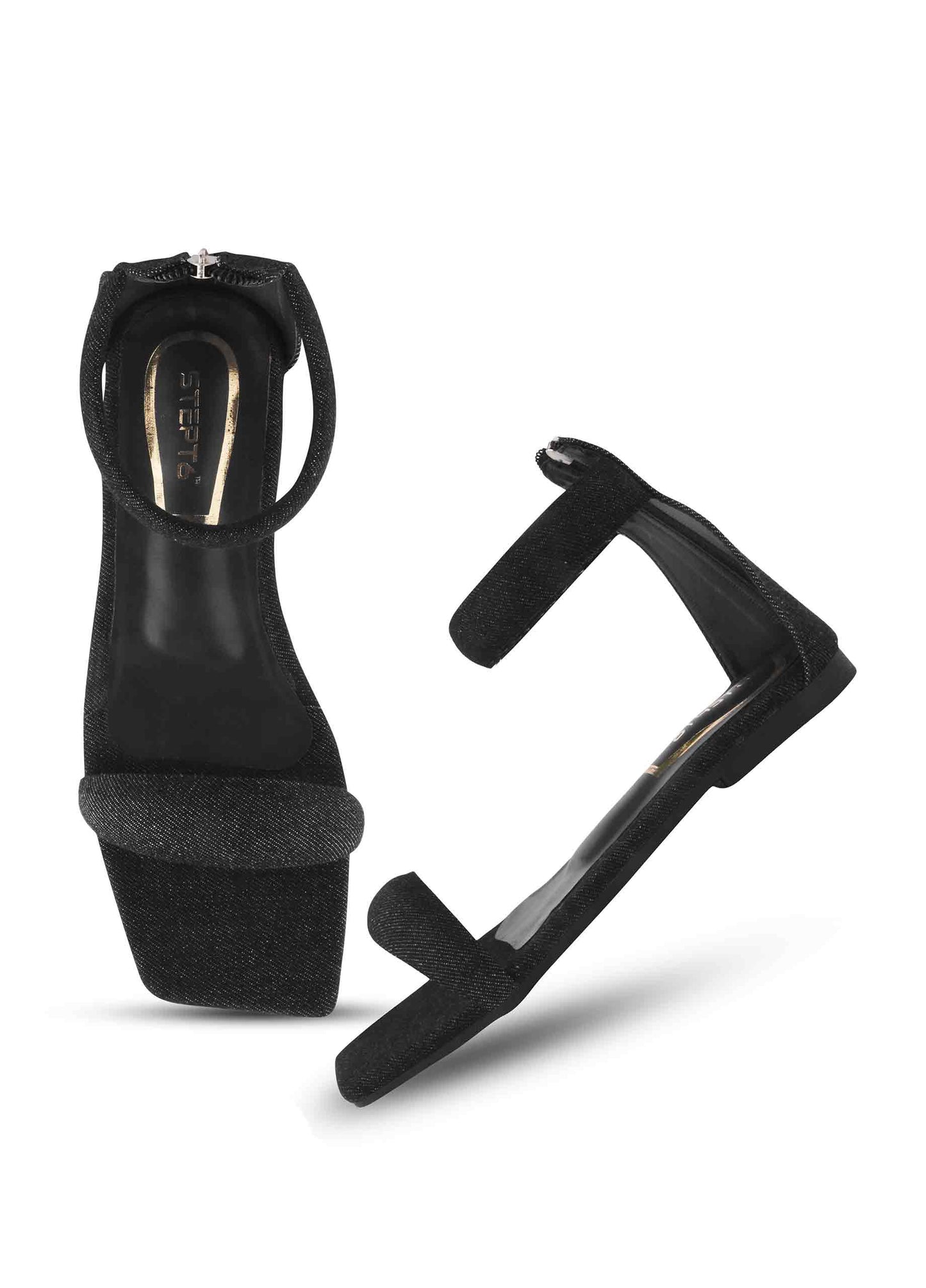 Ankle Strap Zip Back Flat Black