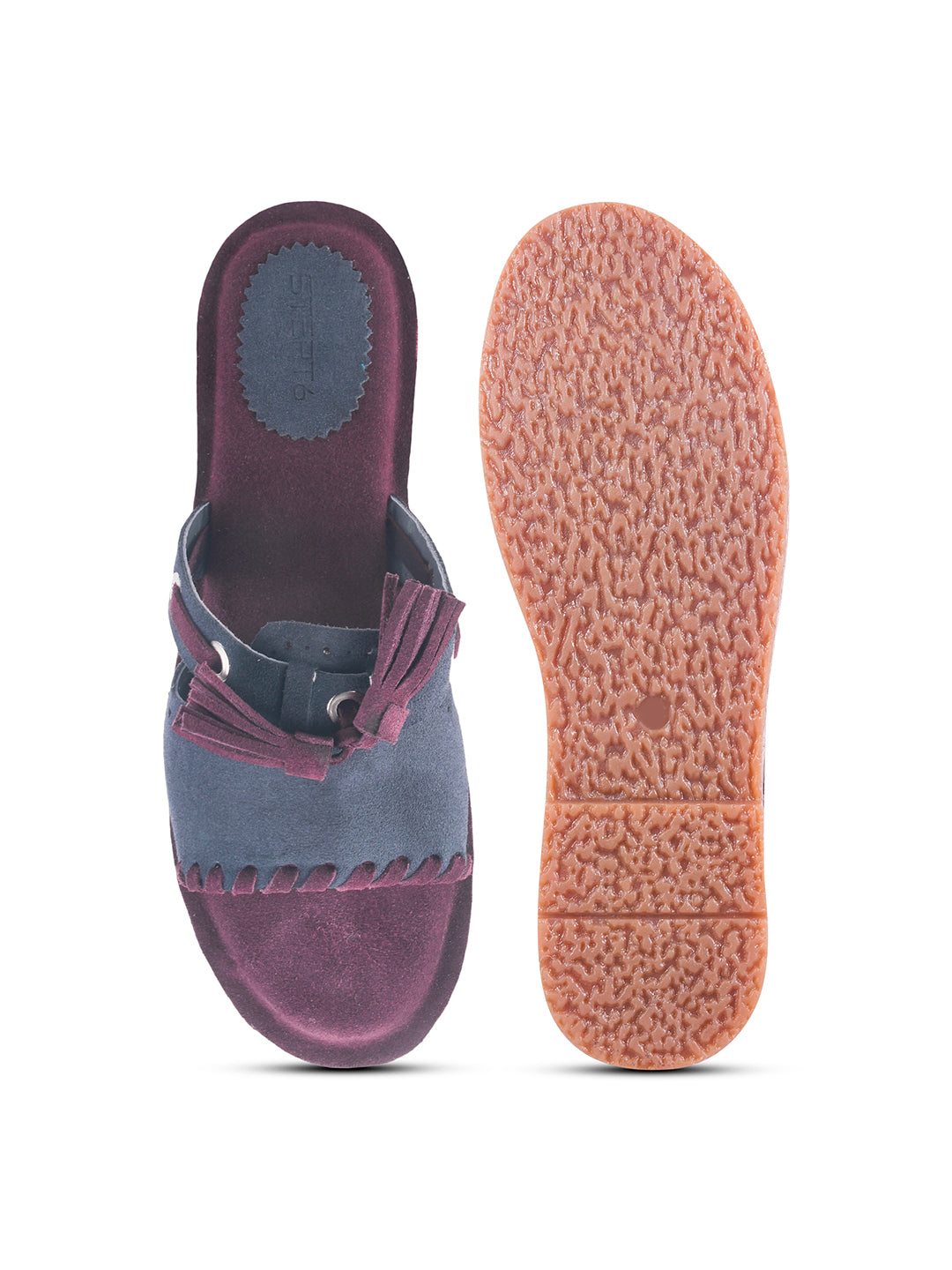 GIRLS LEATHER INSOLE OPEN TOE BLUE FLATS WITH MAROON SOLE