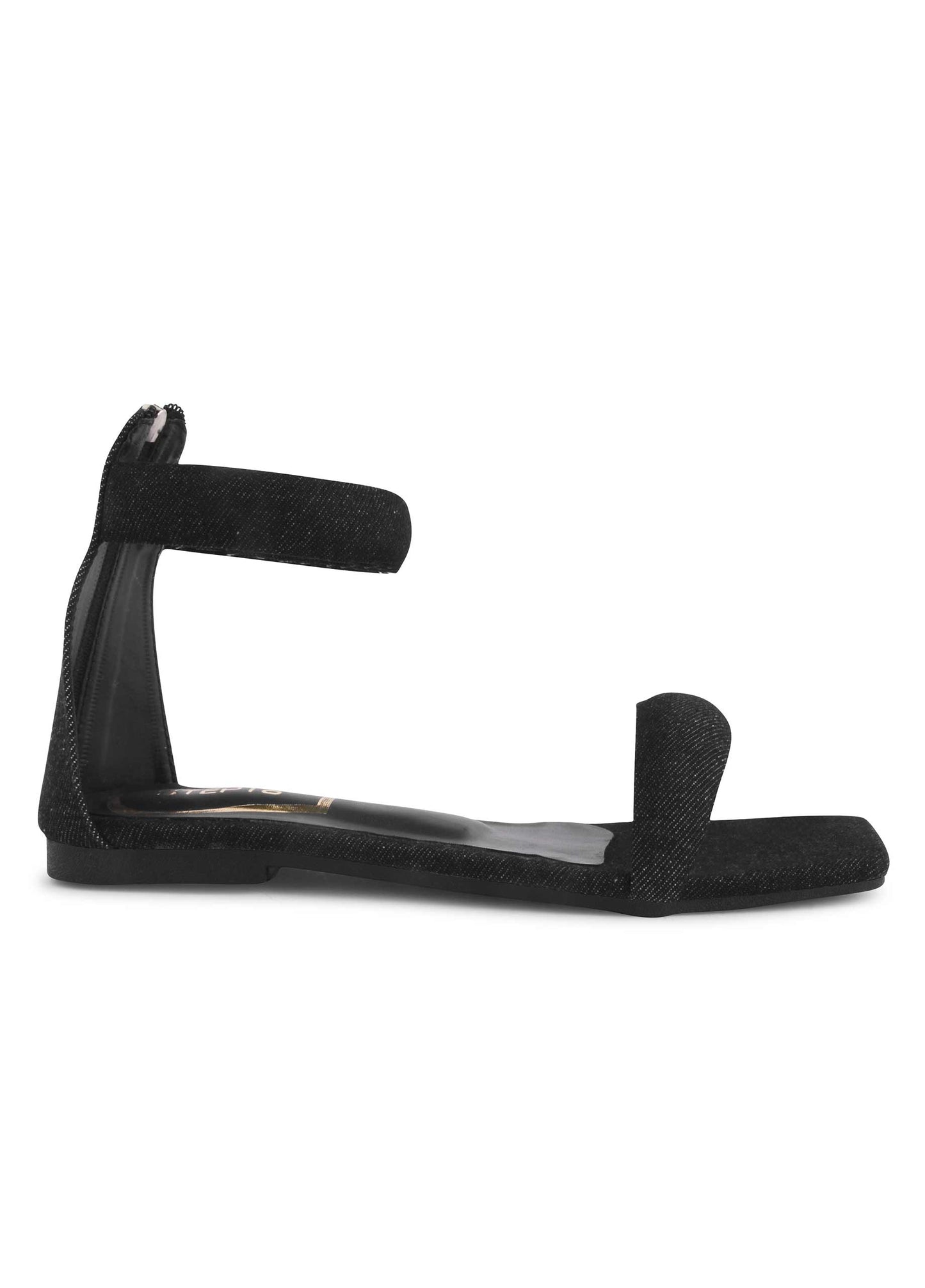 Ankle Strap Zip Back Flat Black