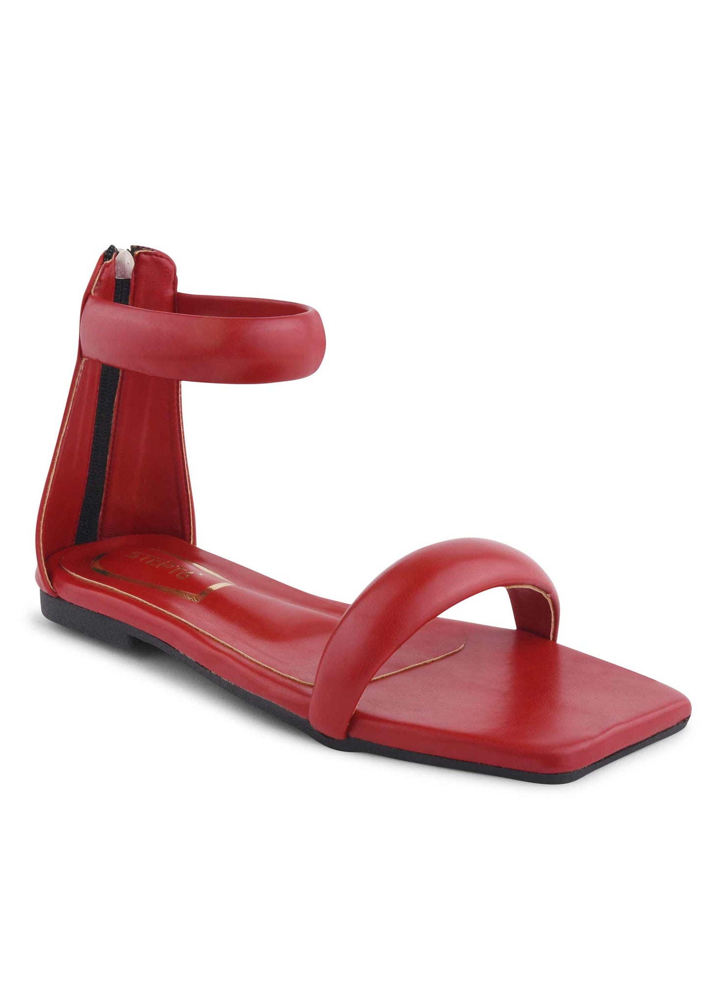 Ankle Strap Zip Back Flat Maroon