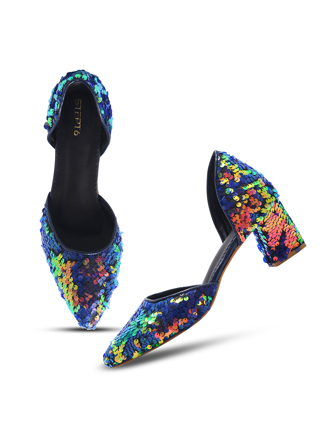 Multicolor Sequin Block Heel Pumps for Women