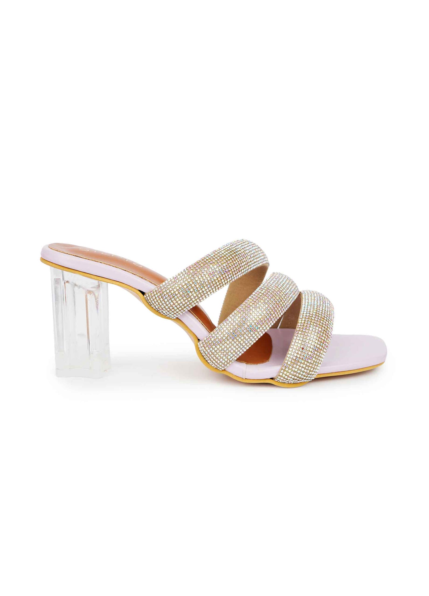 Dazzling Diamond Strap Block Heel - Purple