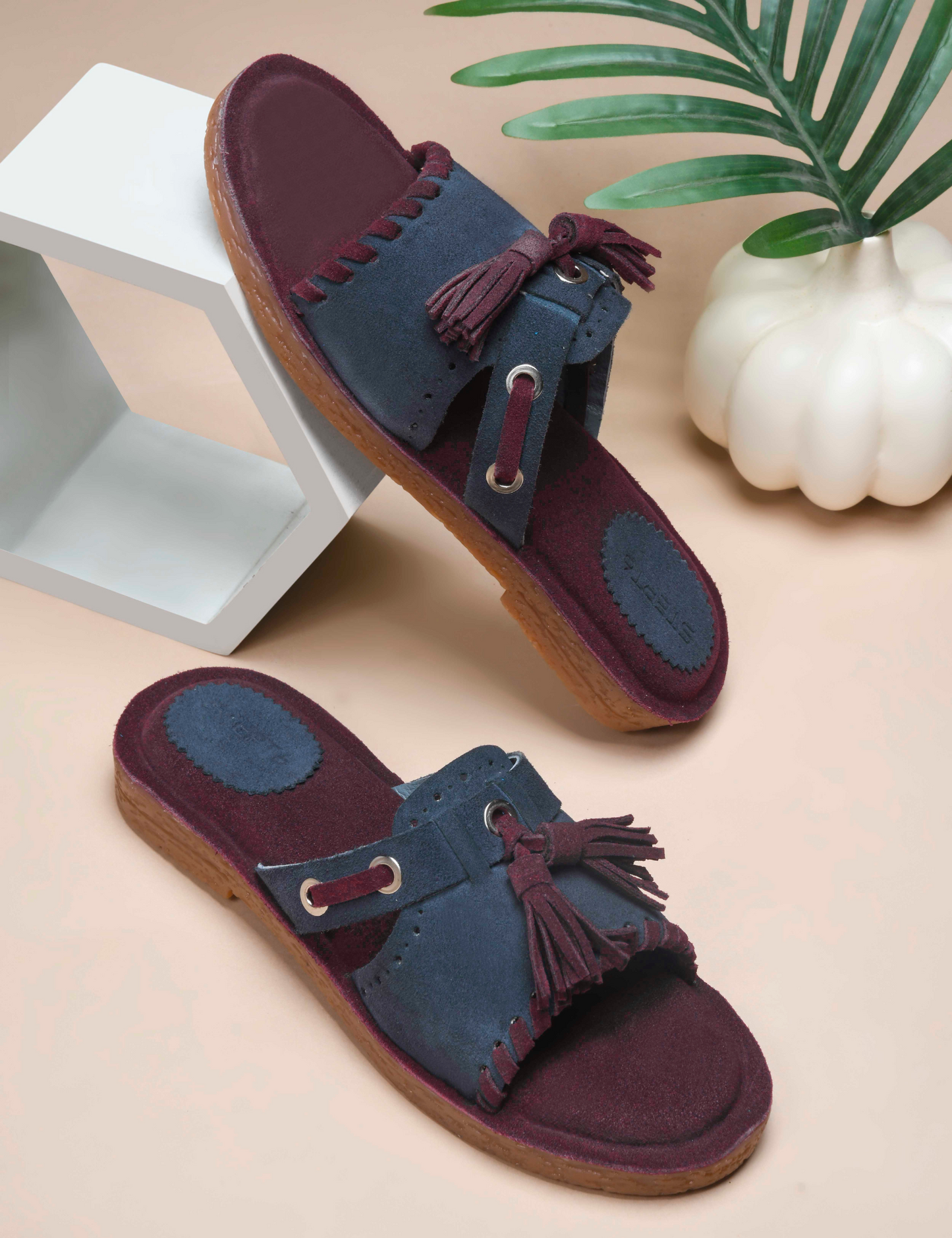 GIRLS LEATHER INSOLE OPEN TOE BLUE FLATS WITH MAROON SOLE