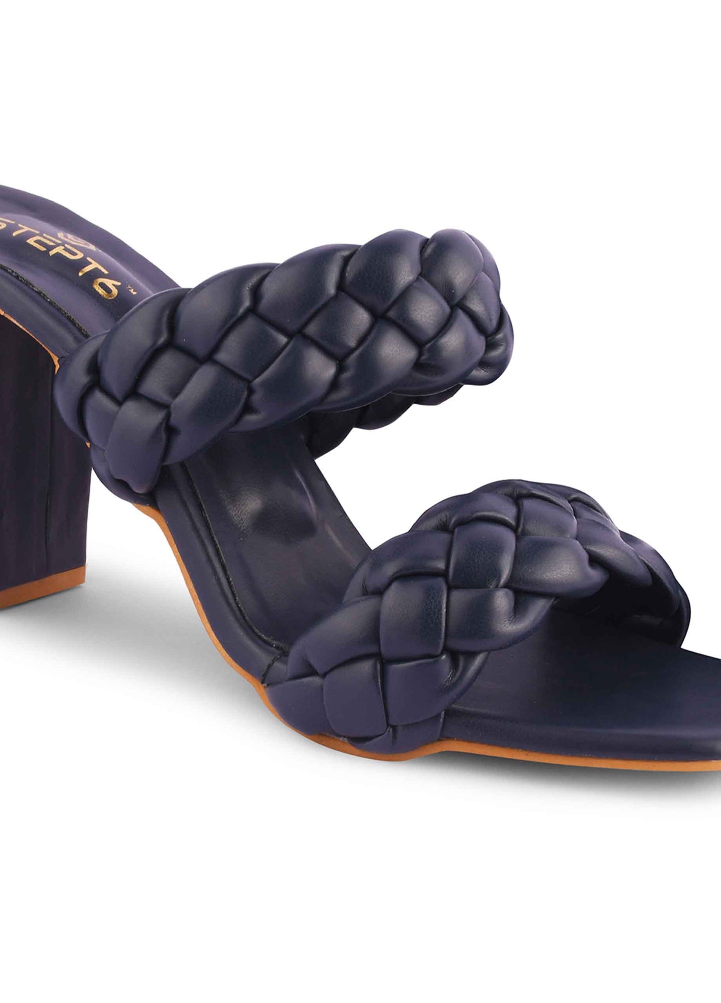 Zig Zag Strap Heel - Navy Blue