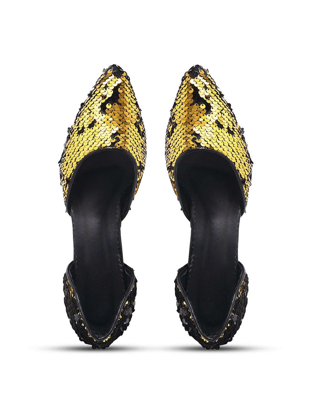 Golden Noir Party Block Heel Pumps