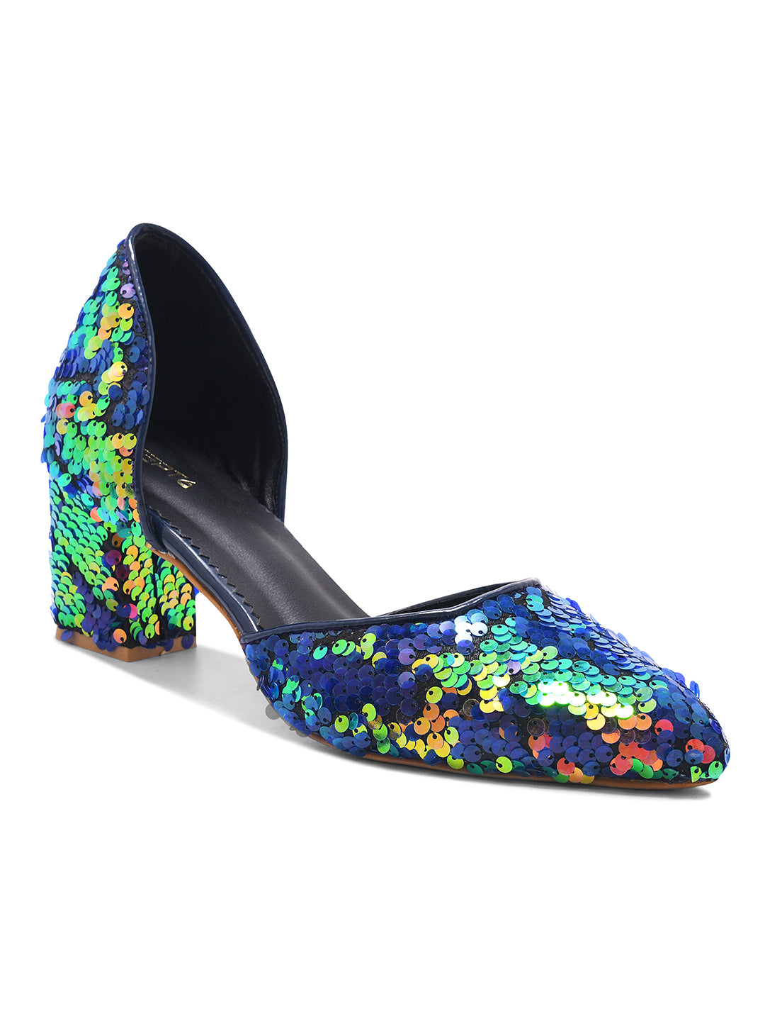 Noir Sequin Block Heels