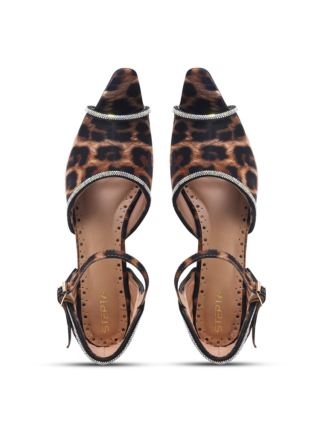 Leopard Print Ankle Strap Block Heel Sandals for Women