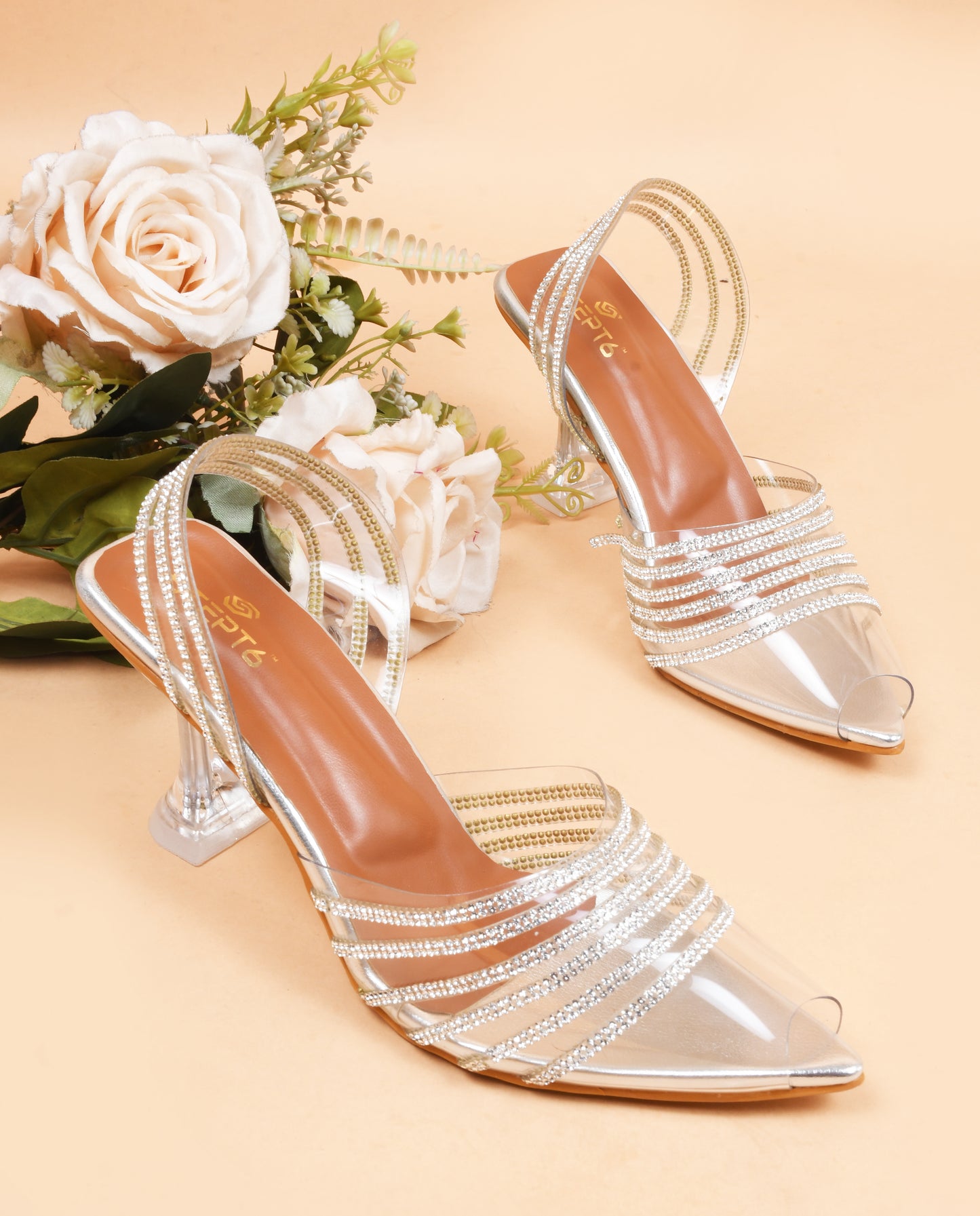 Peep-Toe Silver Stilettoes