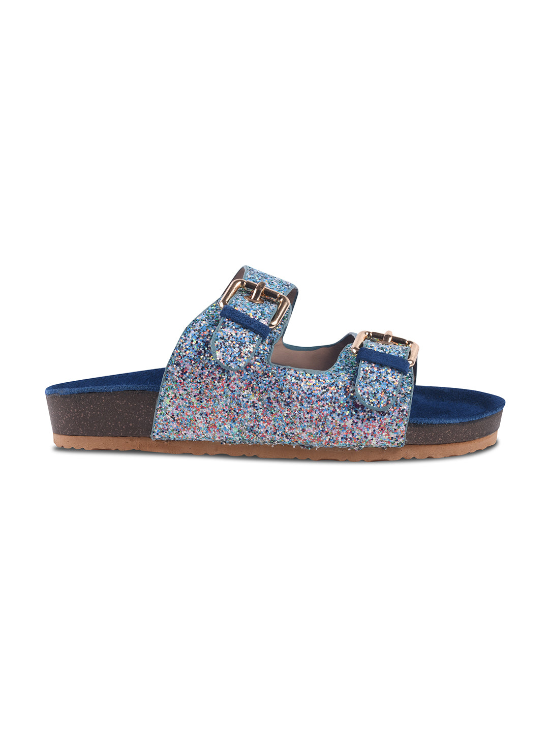 SPARKLE SUEDE COMFORT SLIDES FOR WOMEN - BLUE