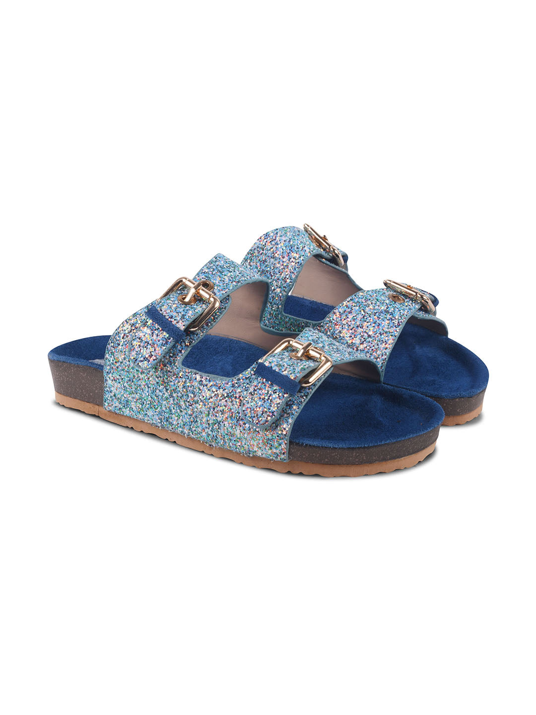 SPARKLE SUEDE COMFORT SLIDES FOR WOMEN - BLUE