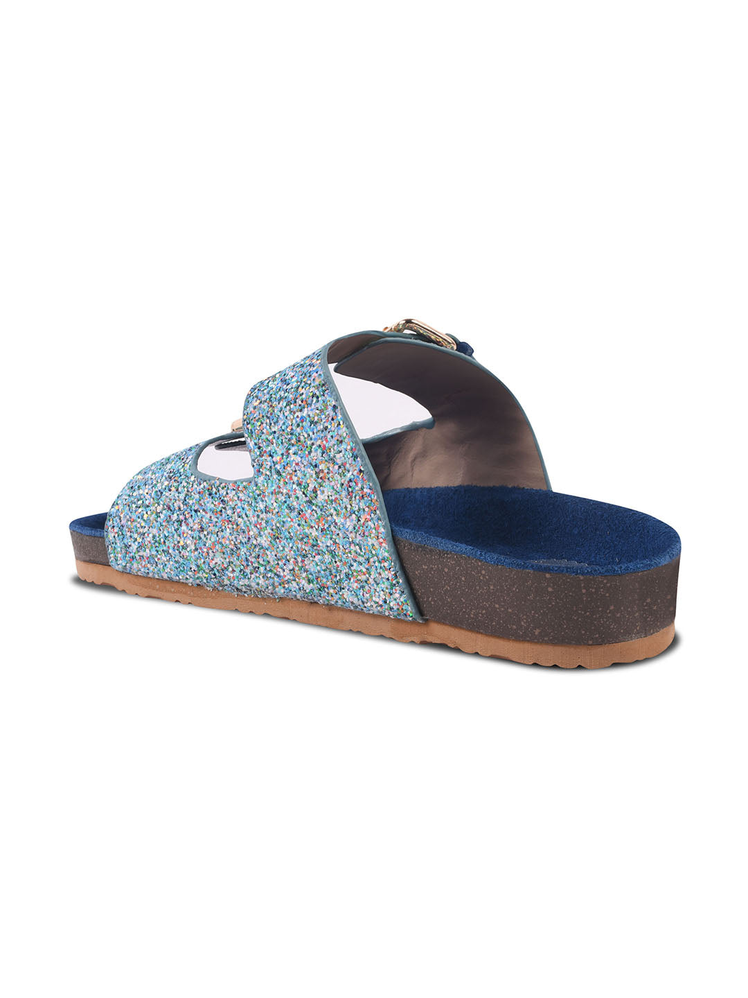 SPARKLE SUEDE COMFORT SLIDES FOR WOMEN - BLUE