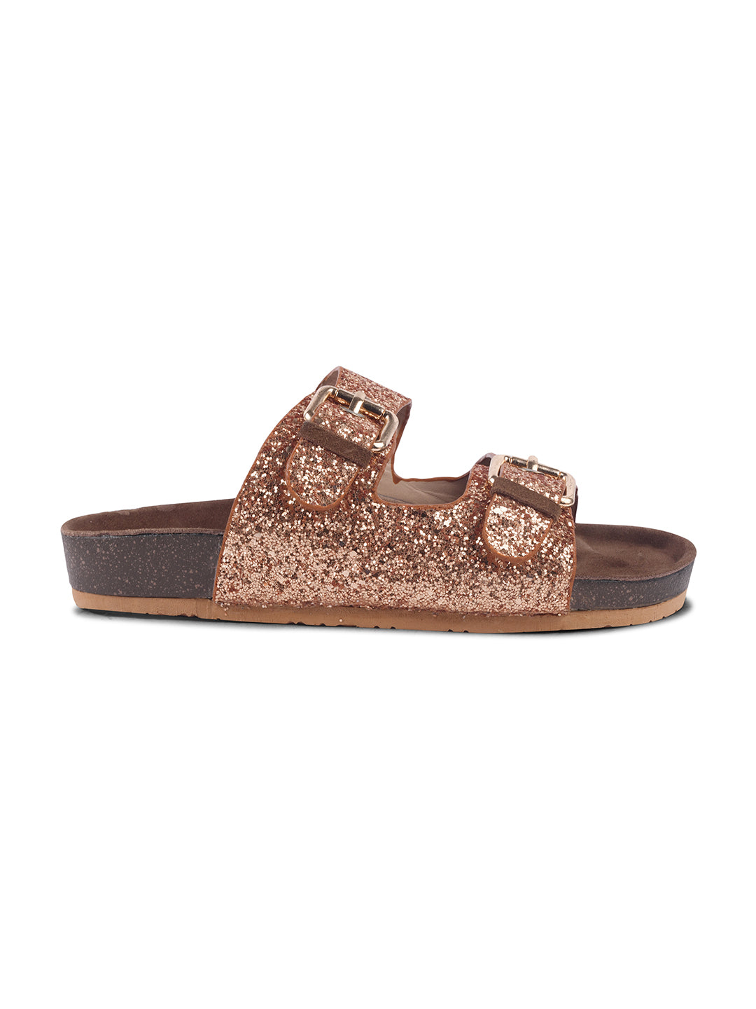 SPARKLE SUEDE COMFORT SLIDES FOR WOMEN - GOLD