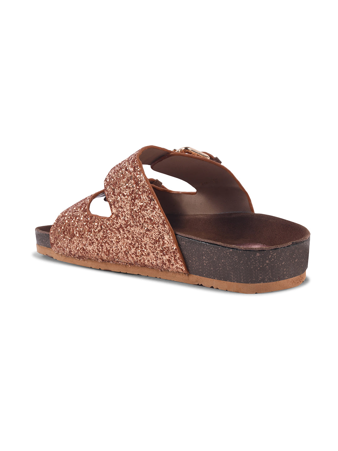 SPARKLE SUEDE COMFORT SLIDES FOR WOMEN - GOLD