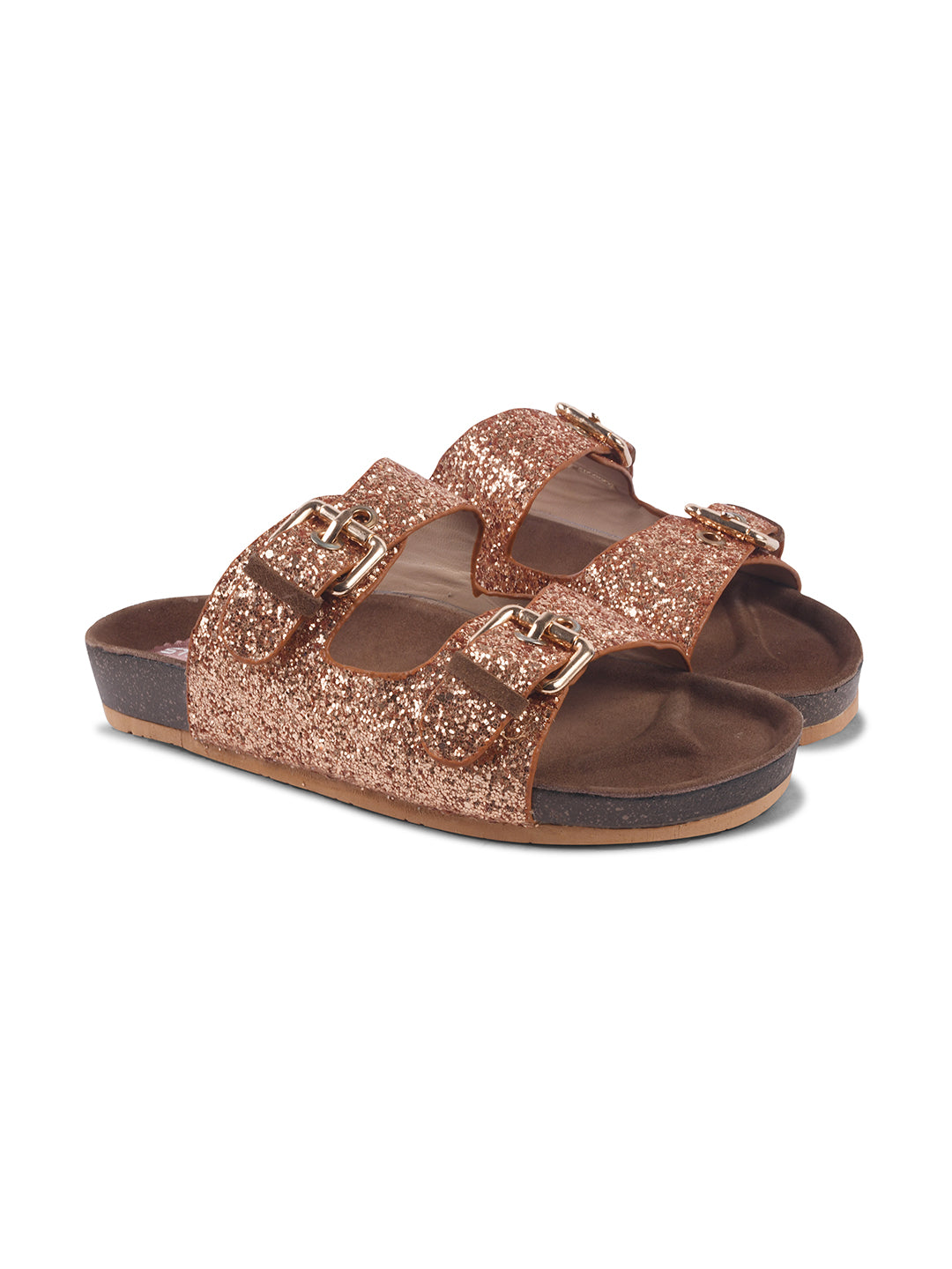 SPARKLE SUEDE COMFORT SLIDES FOR WOMEN - GOLD