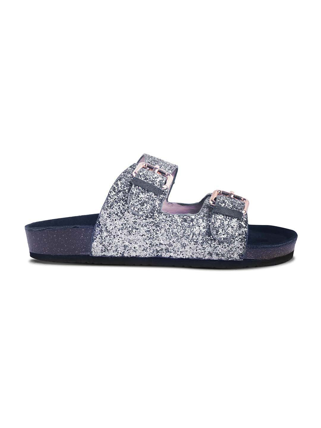 SPARKLE SUEDE COMFORT SLIDES FOR WOMEN - DARK GREY