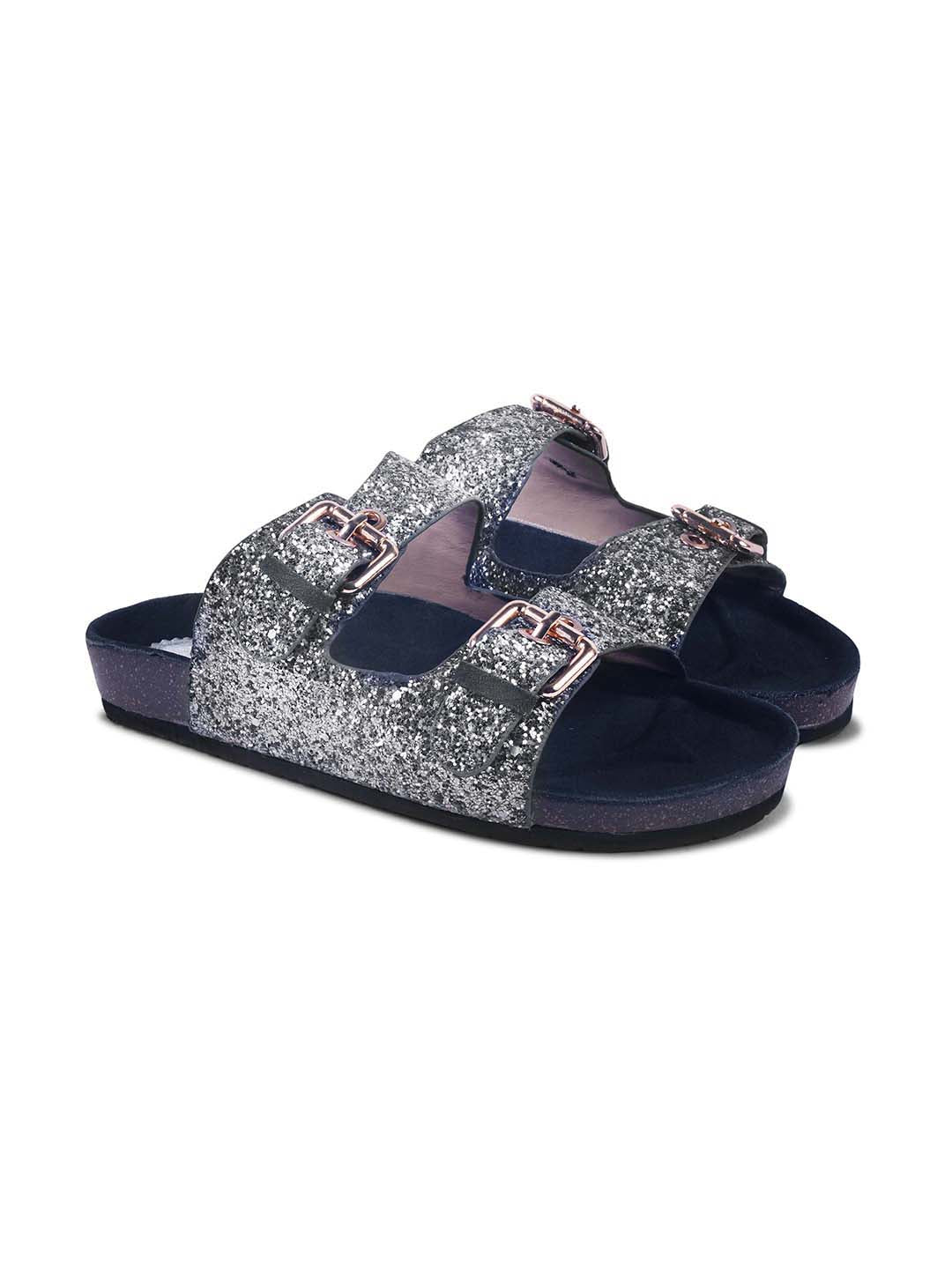 SPARKLE SUEDE COMFORT SLIDES FOR WOMEN - DARK GREY
