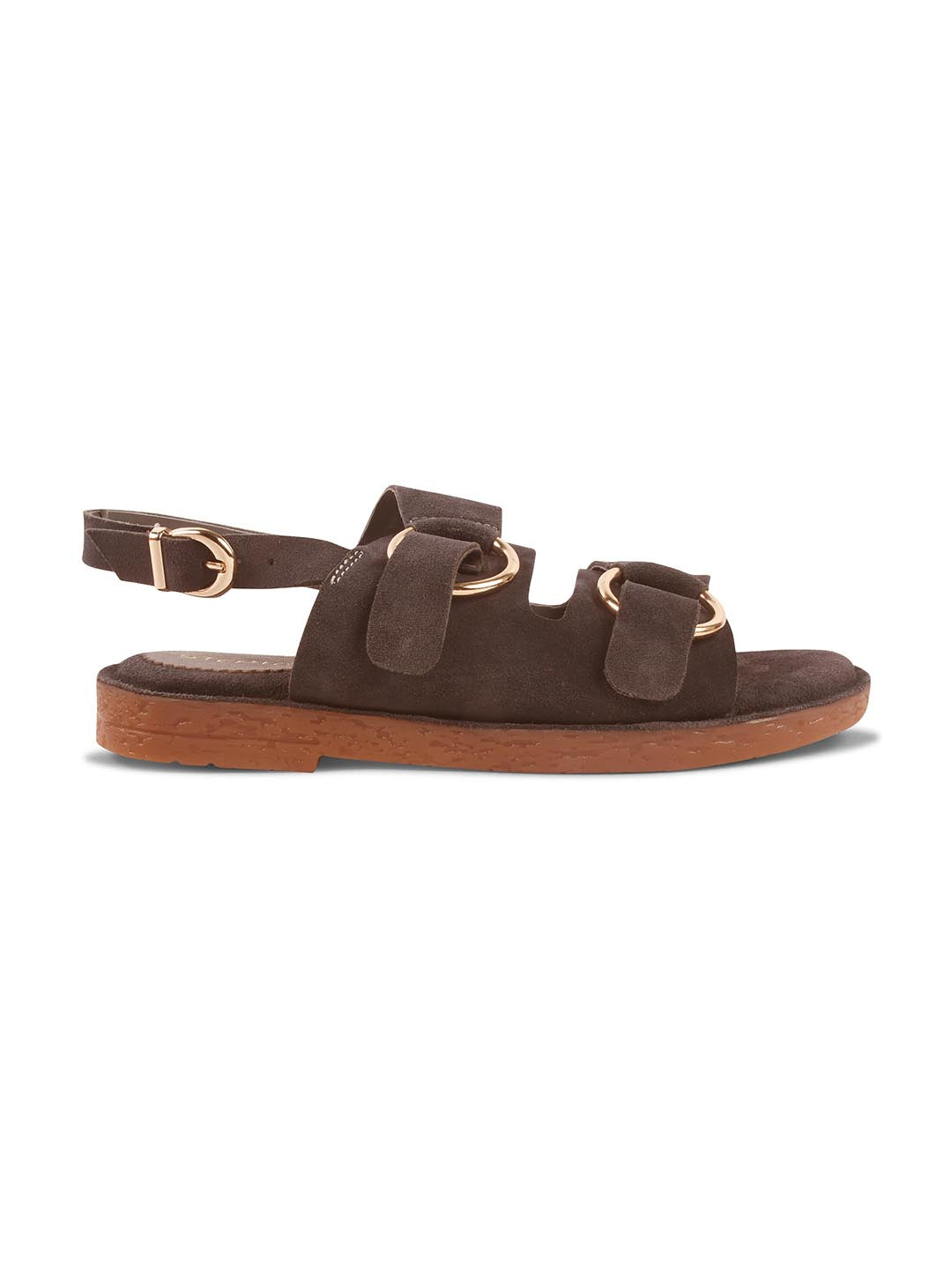 SUEDE DOUBLE BUCKLE SANDALS FOR WOMEN – BROWN