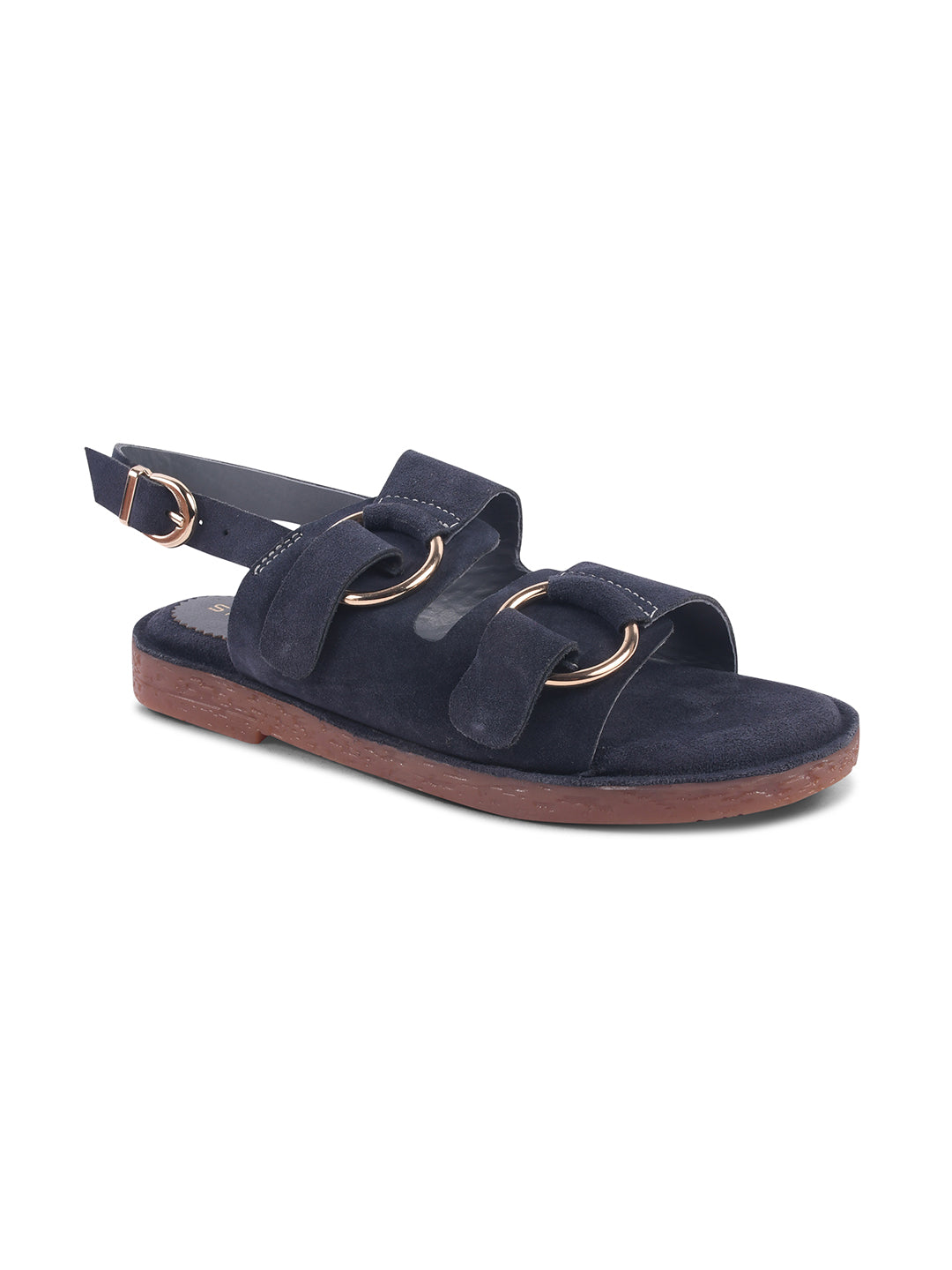 SUEDE DOUBLE BUCKLE SANDALS FOR WOMEN – BLUE