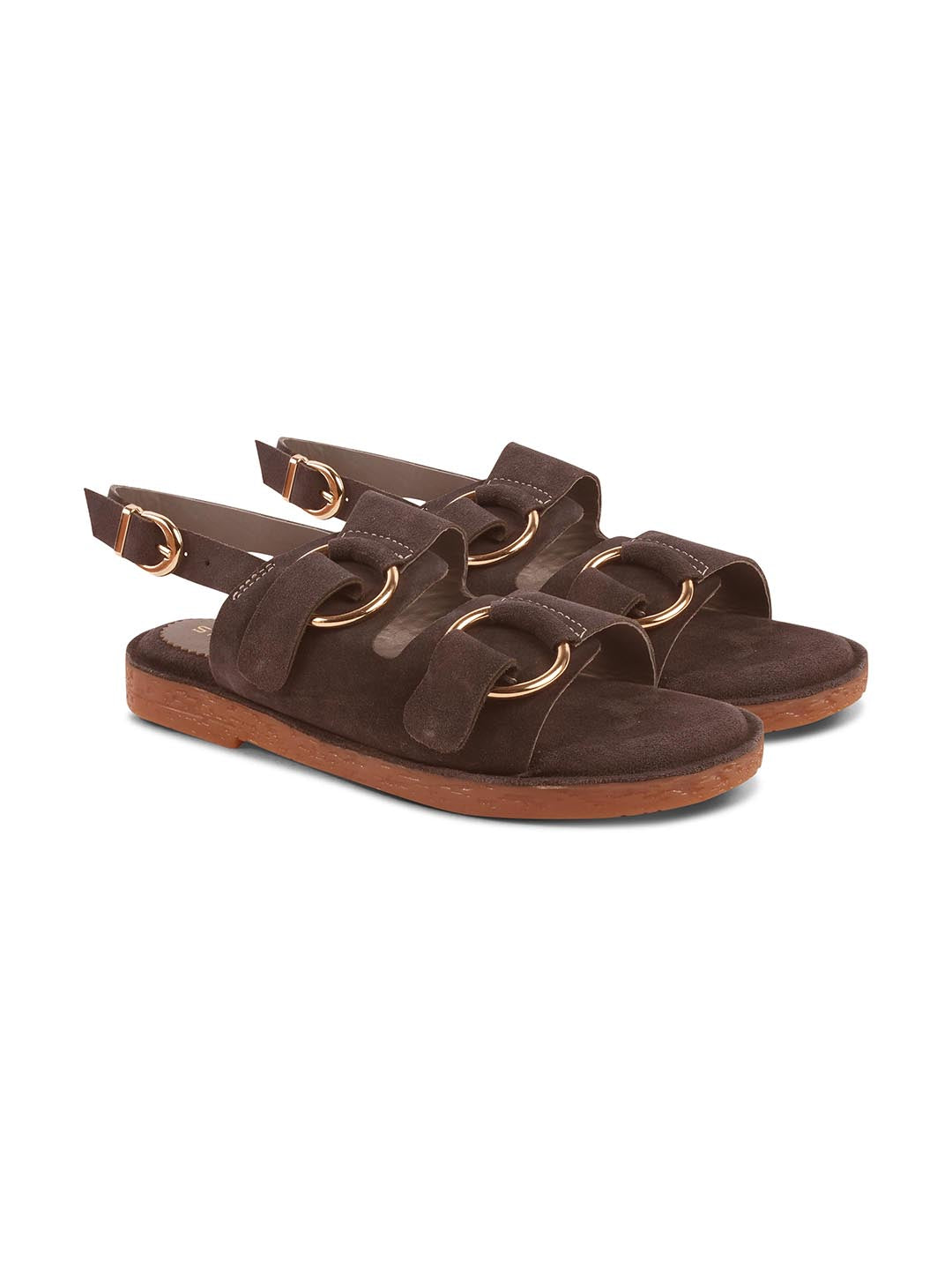 SUEDE DOUBLE BUCKLE SANDALS FOR WOMEN – BROWN