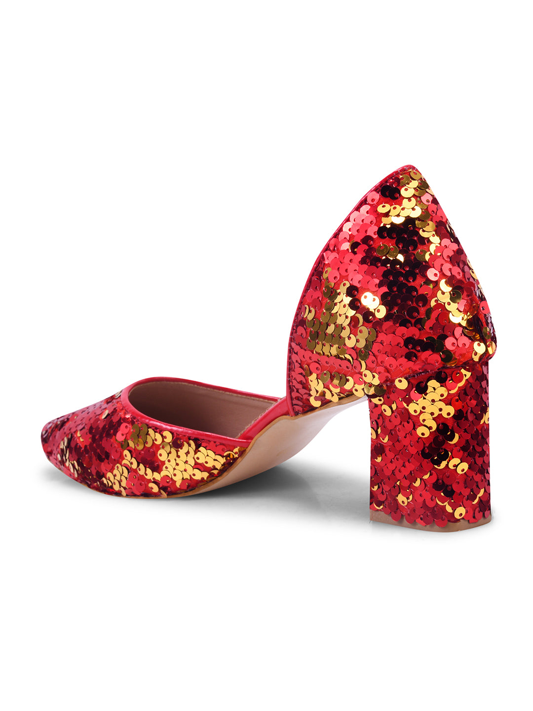 Festive Glow Red-Gold Sequin Heels for Women