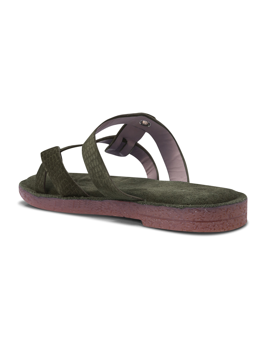 Olive Green Cross-Strap Slip-On Sandals for Women