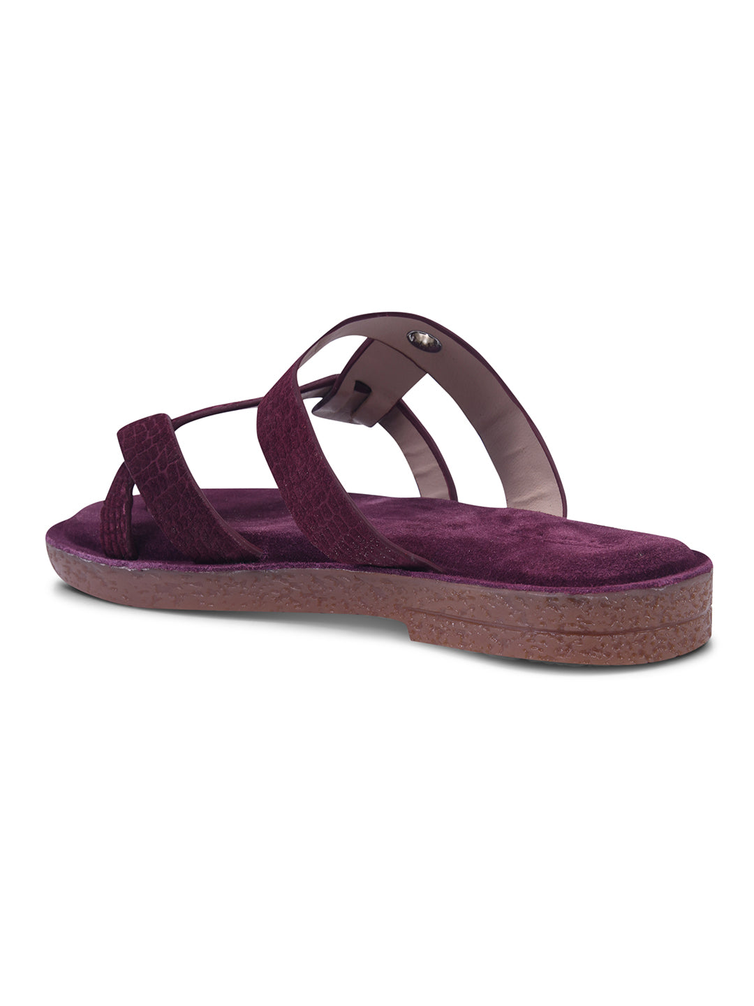 Plum Maroon Cross-Strap Slip-On Comfort Sandals for Women
