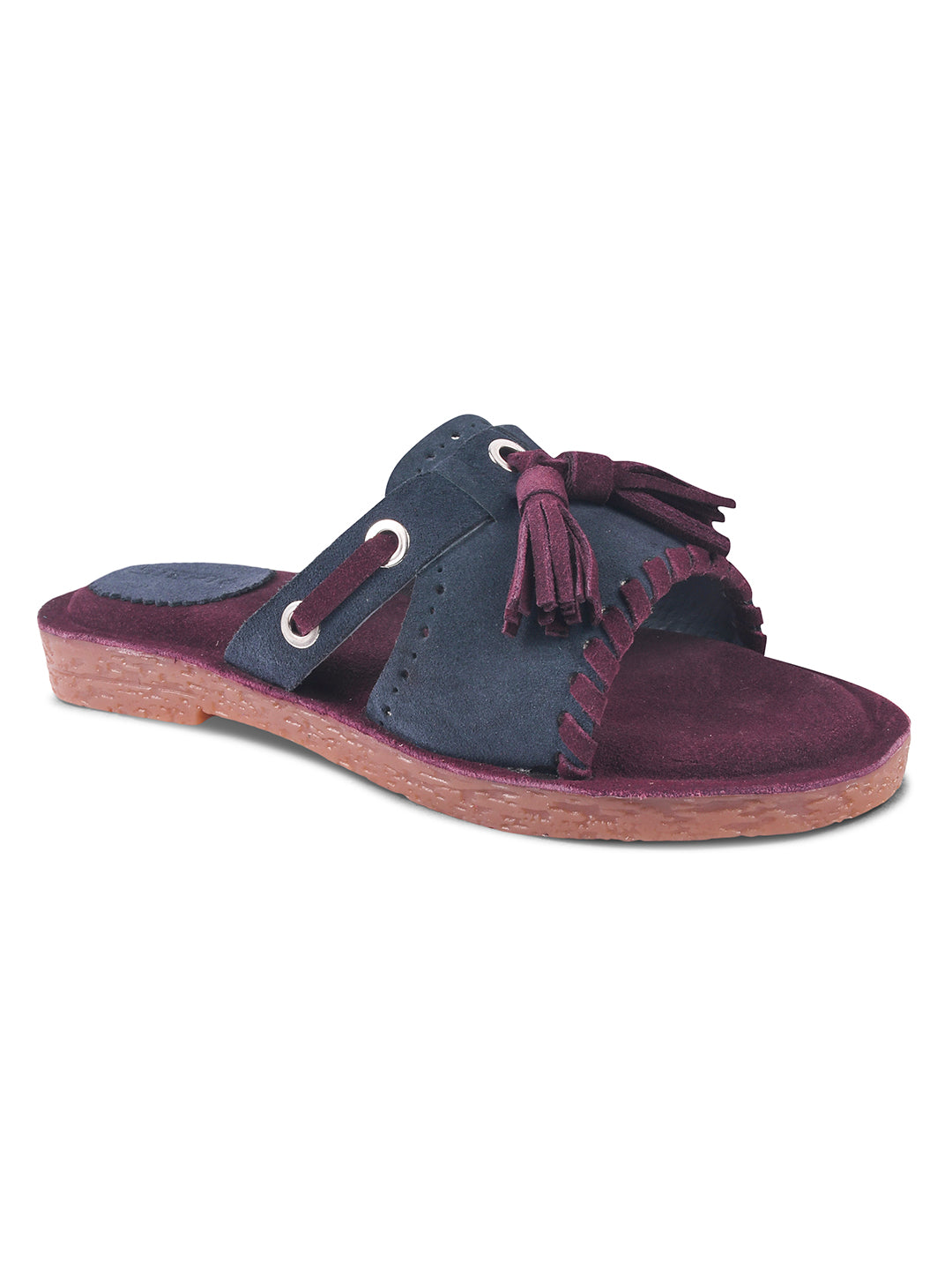 GIRLS LEATHER INSOLE OPEN TOE BLUE FLATS WITH MAROON SOLE