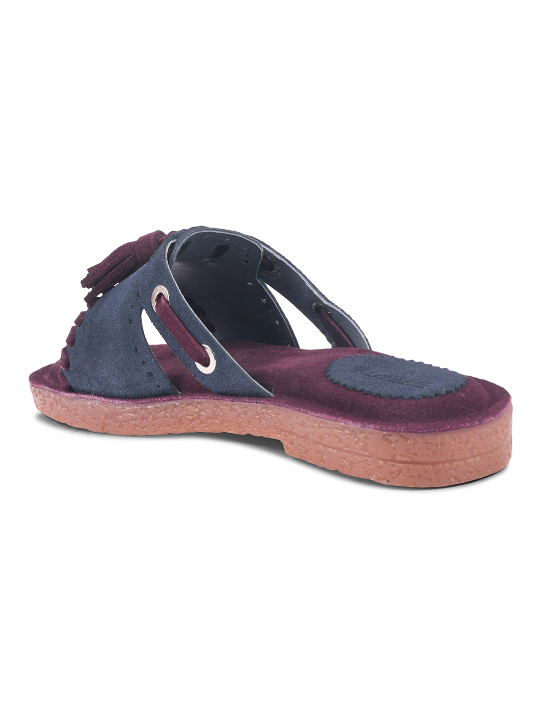 GIRLS LEATHER INSOLE OPEN TOE BLUE FLATS WITH MAROON SOLE