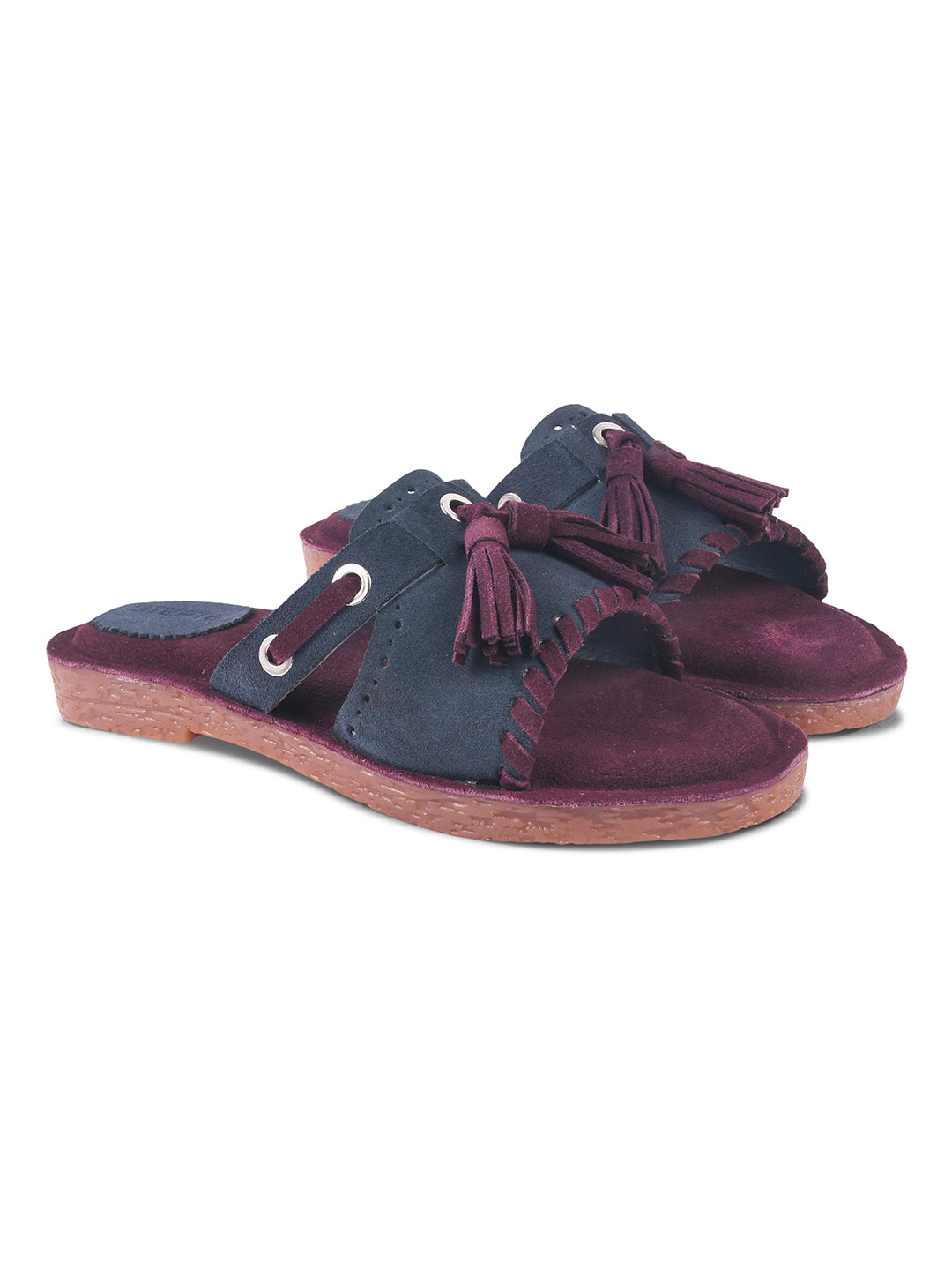 GIRLS LEATHER INSOLE OPEN TOE BLUE FLATS WITH MAROON SOLE