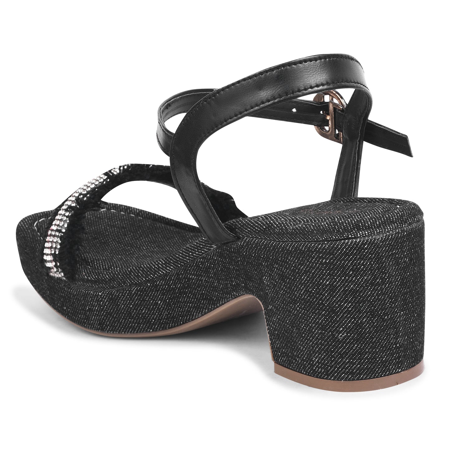 BLACK DENIM WITH DIAMOND STRAP WEDGES