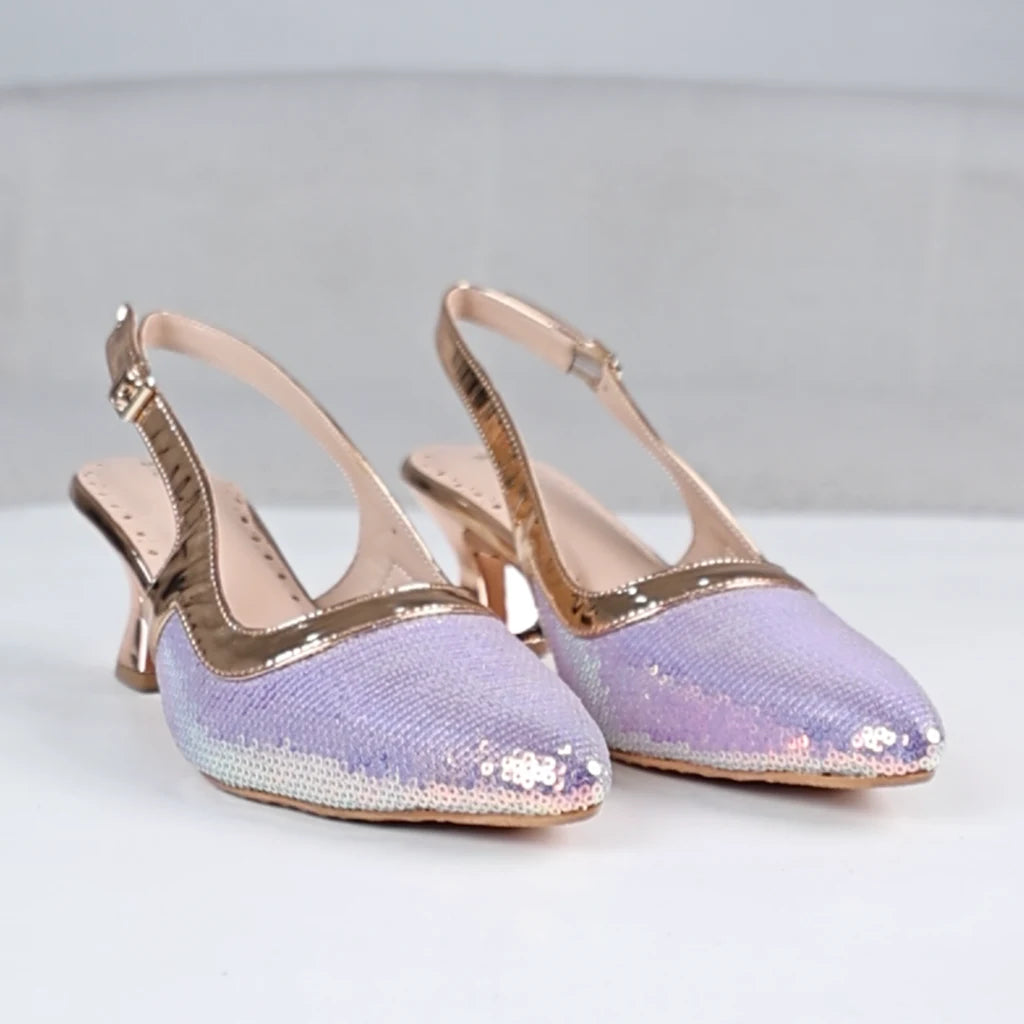Shimmering Lavender Slingback Heels