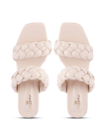 Zig Zag Strap Heel - Cream