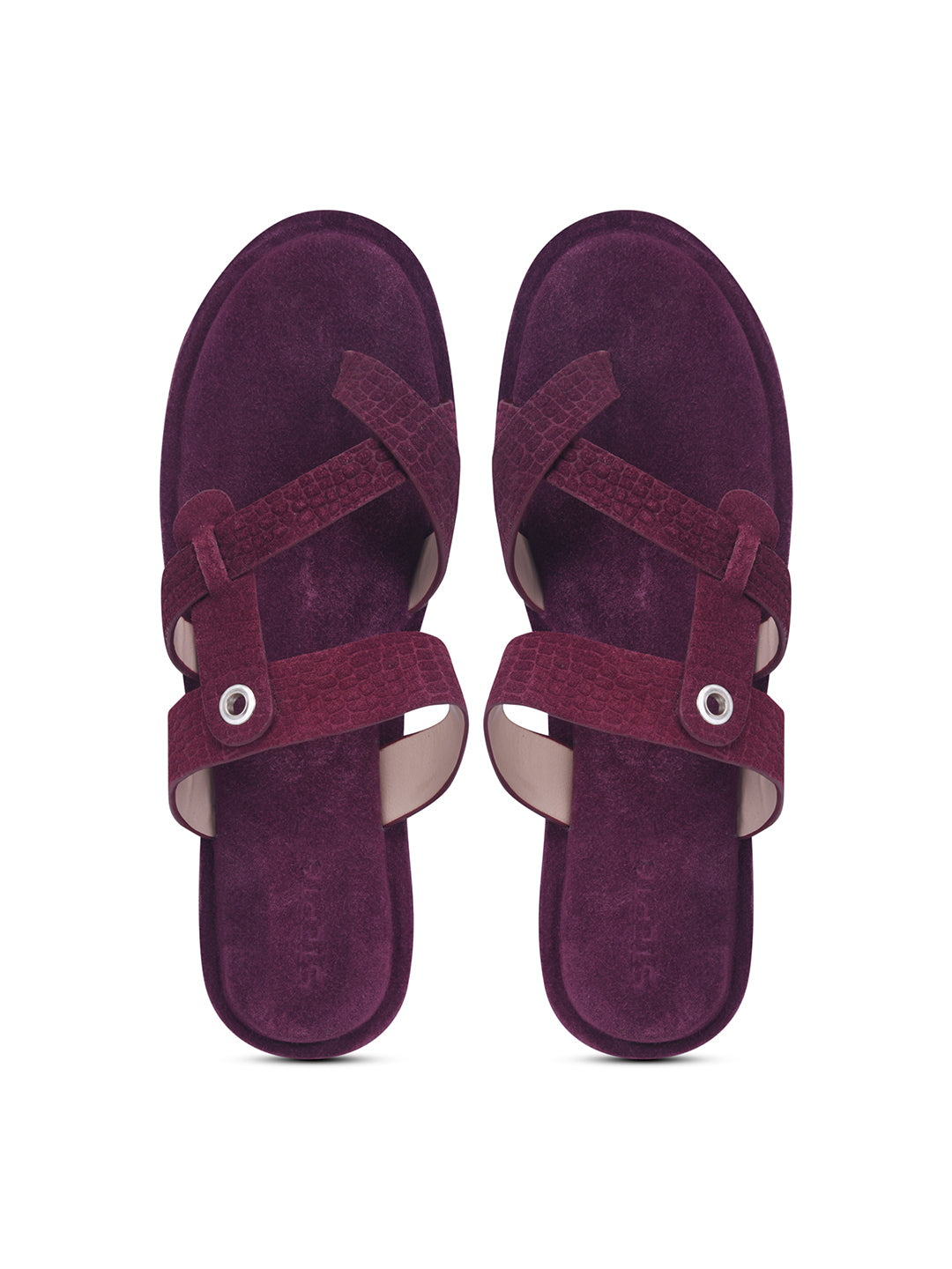 Plum Maroon Cross-Strap Slip-On Comfort Sandals for Women