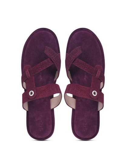 Plum Maroon Cross-Strap Slip-On Comfort Sandals for Women
