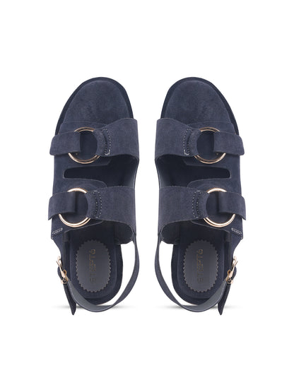 SUEDE DOUBLE BUCKLE SANDALS FOR WOMEN – BLUE
