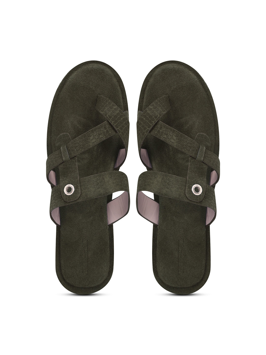 Olive Green Cross-Strap Slip-On Sandals for Women